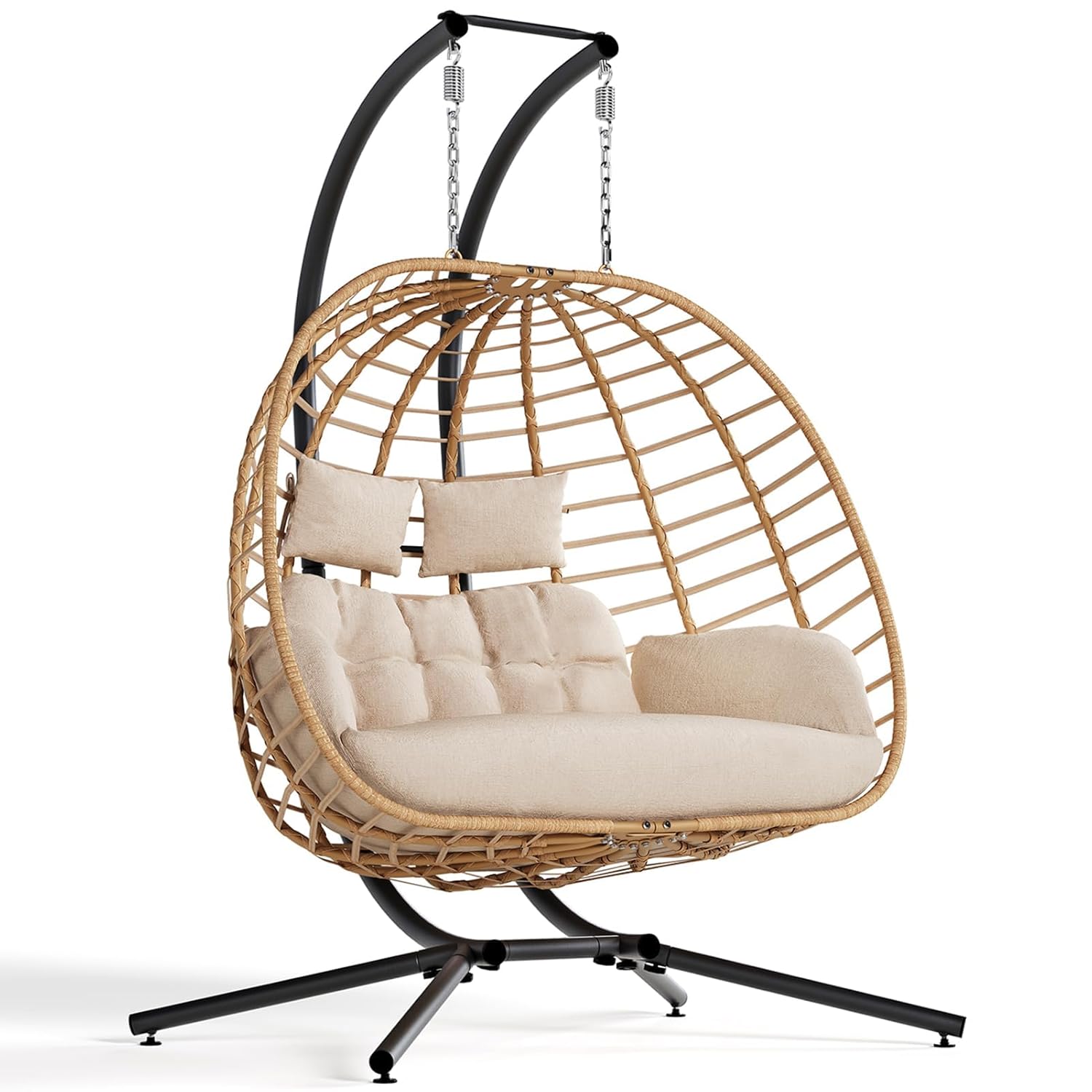 Outdoor Furniture Loveseat - Double Hanging Egg Chair with Stand,
