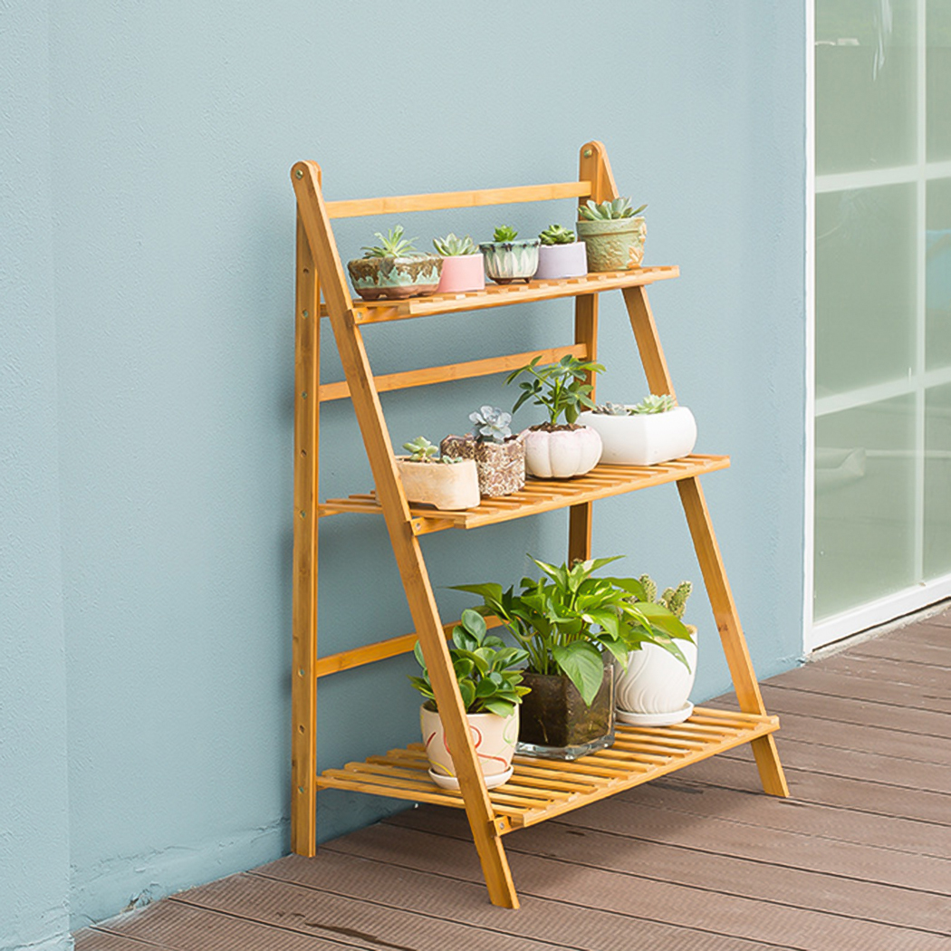 Outdoor Furniture Luxury - 3 TiersBamboo Ladder Plant Stand Foldable