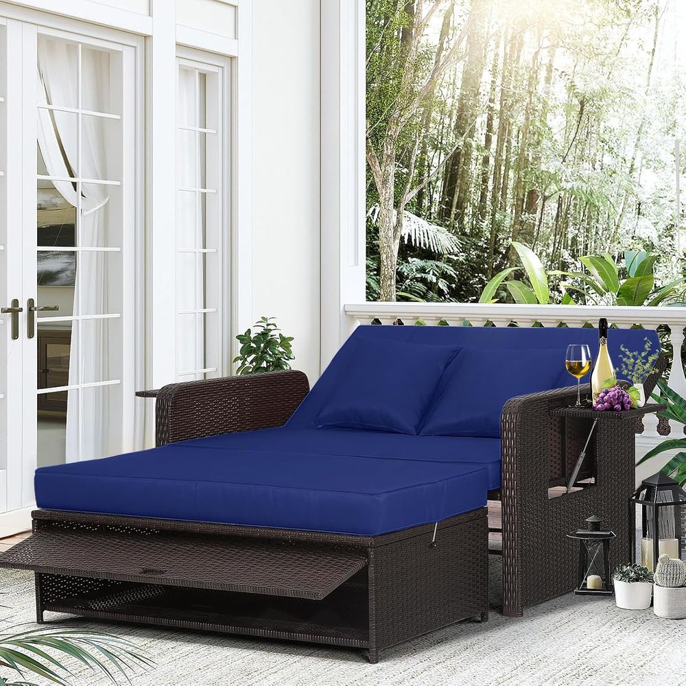 Outdoor Furniture Loveseat - Outdoor Wicker Daybed Loveseat Set with