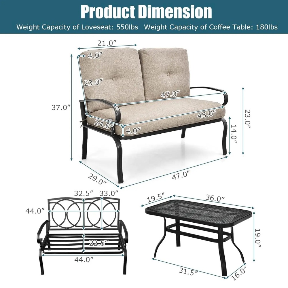 Patio Loveseat with Table Set, - Outdoor Furniture Loveseat recension och pris