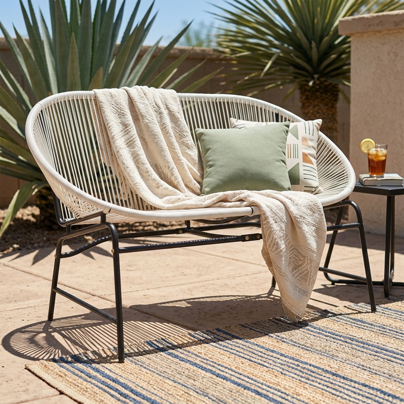 White Wicker Love Seat with Ir - Outdoor Furniture Loveseat recension och pris