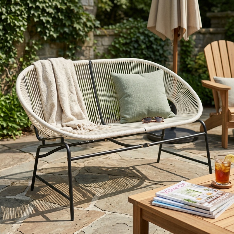 White Wicker Love Seat with Ir - Outdoor Furniture Loveseat recension och pris