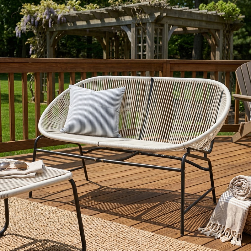 White Wicker Love Seat with Ir - Outdoor Furniture Loveseat recension och pris